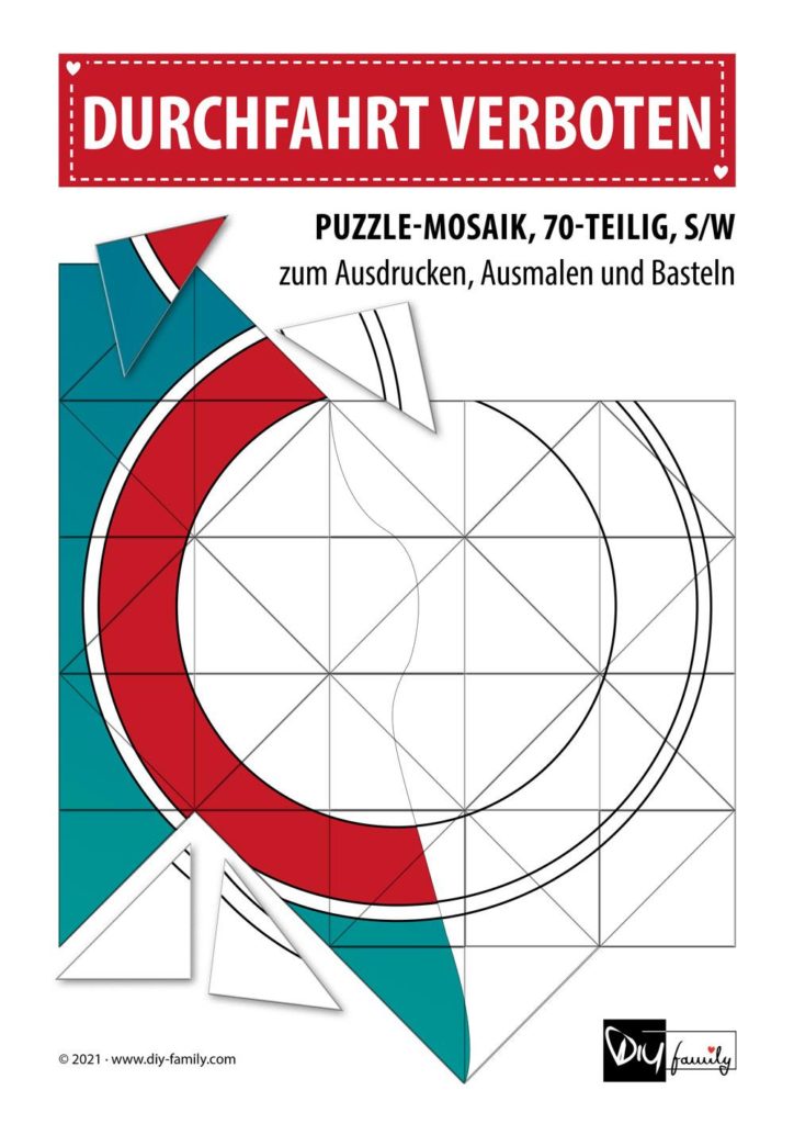 Durchfahrt verboten – Mosaikpuzzle zum Ausschneiden und Ausmalen