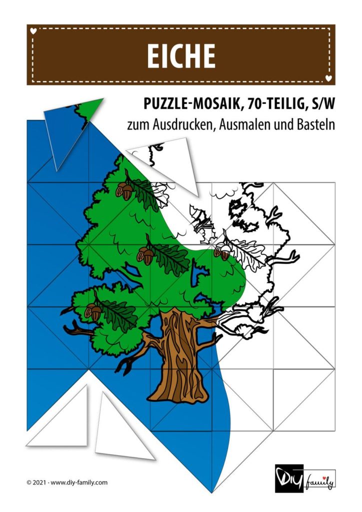 Eiche – Mosaikpuzzle zum Ausschneiden und Ausmalen