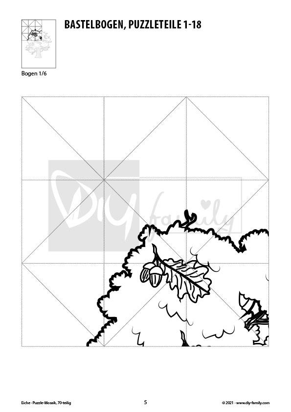 Eiche – Mosaikpuzzle zum Ausschneiden und Ausmalen