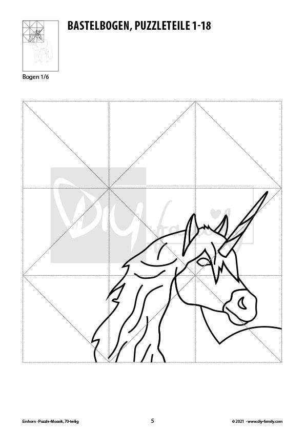 Einhorn – Mosaikpuzzle zum Ausschneiden und Ausmalen