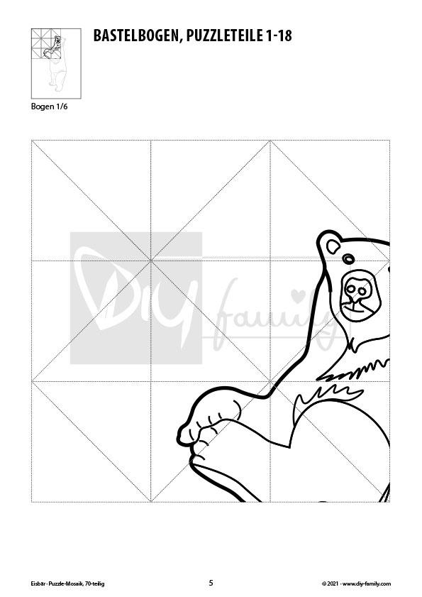 Eisbär – Mosaikpuzzle zum Ausschneiden und Ausmalen