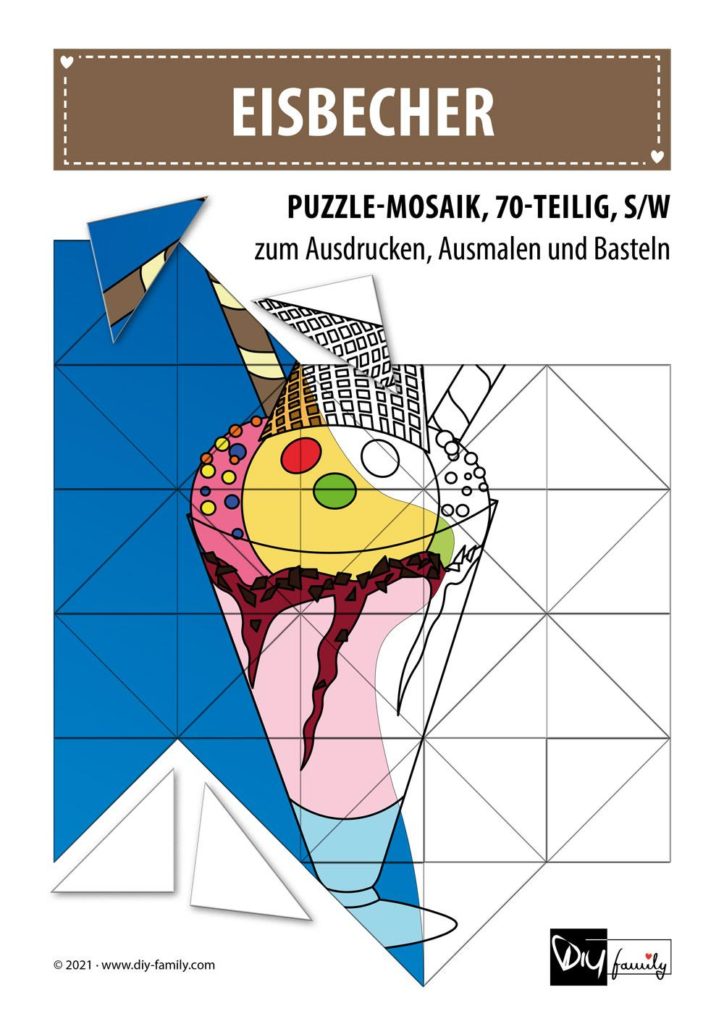 Eisbecher – Mosaikpuzzle zum Ausschneiden und Ausmalen