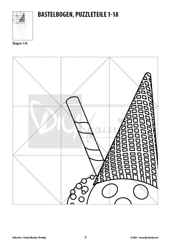 Eisbecher – Mosaikpuzzle zum Ausschneiden und Ausmalen