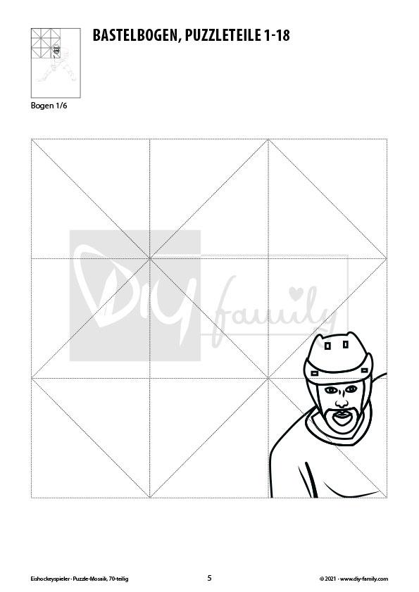 Eishockeyspieler – Mosaikpuzzle zum Ausschneiden und Ausmalen