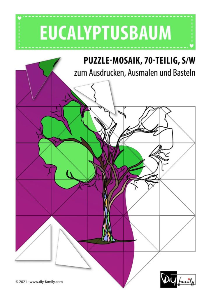 Eucalyptusbaum – Mosaikpuzzle zum Ausschneiden und Ausmalen