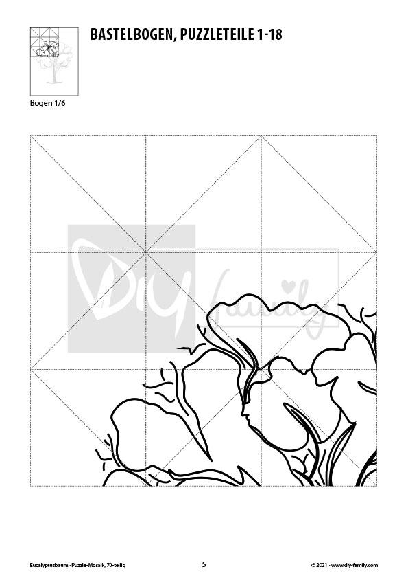 Eucalyptusbaum – Mosaikpuzzle zum Ausschneiden und Ausmalen