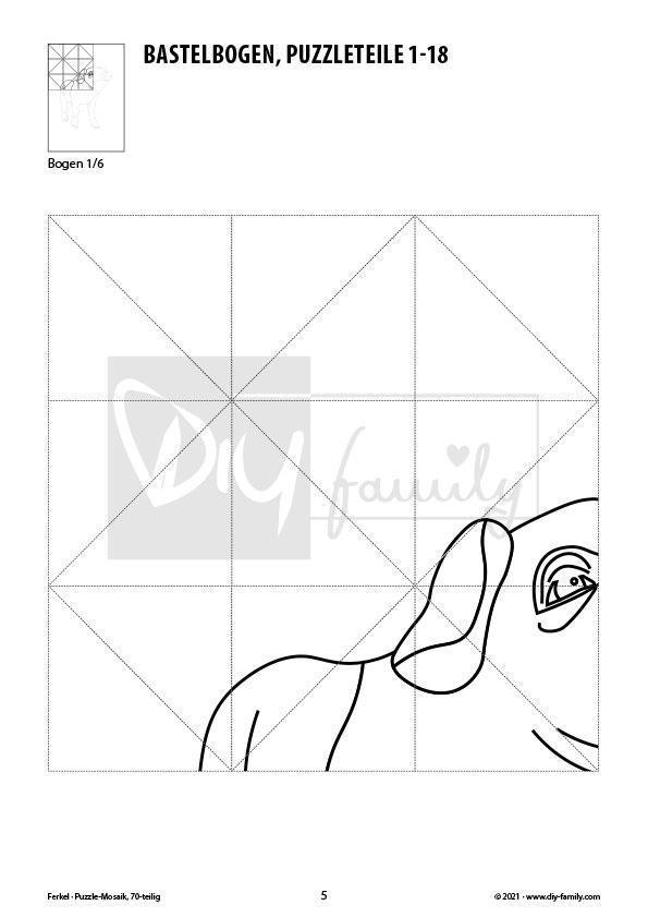 Ferkel – Mosaikpuzzle zum Ausschneiden und Ausmalen