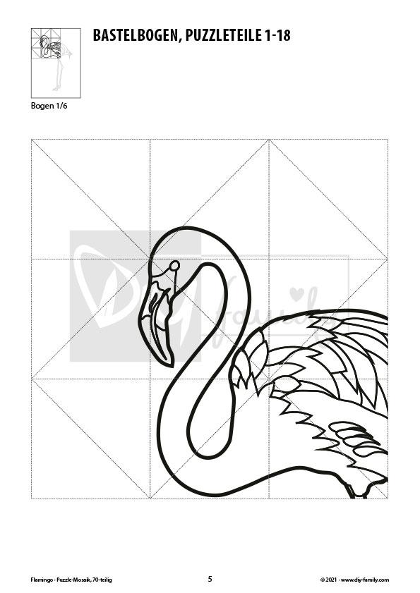 Flamingo – Mosaikpuzzle zum Ausschneiden und Ausmalen