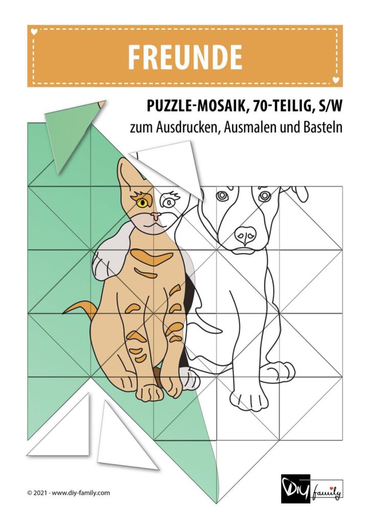 Freunde – Mosaikpuzzle zum Ausschneiden und Ausmalen