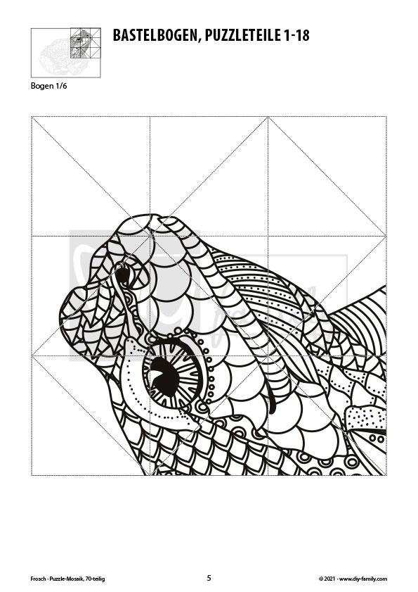 Frosch – Mosaikpuzzle zum Ausschneiden und Ausmalen