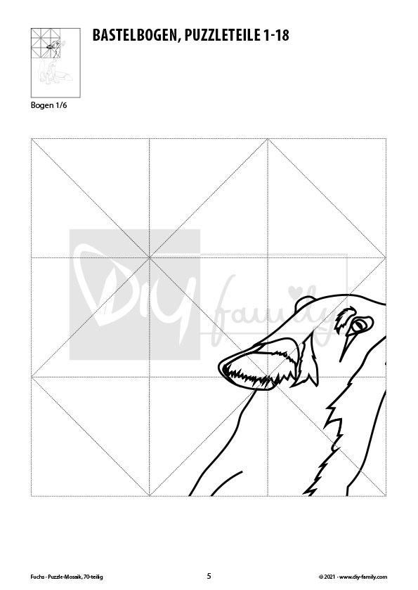 Fuchs – Mosaikpuzzle zum Ausschneiden und Ausmalen