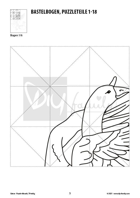 Gänse – Mosaikpuzzle zum Ausschneiden und Ausmalen