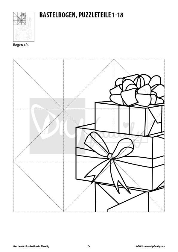 Geschenke – Mosaikpuzzle zum Ausschneiden und Ausmalen