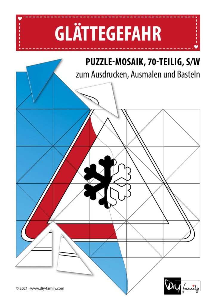 Glättegefahr – Mosaikpuzzle zum Ausschneiden und Ausmalen