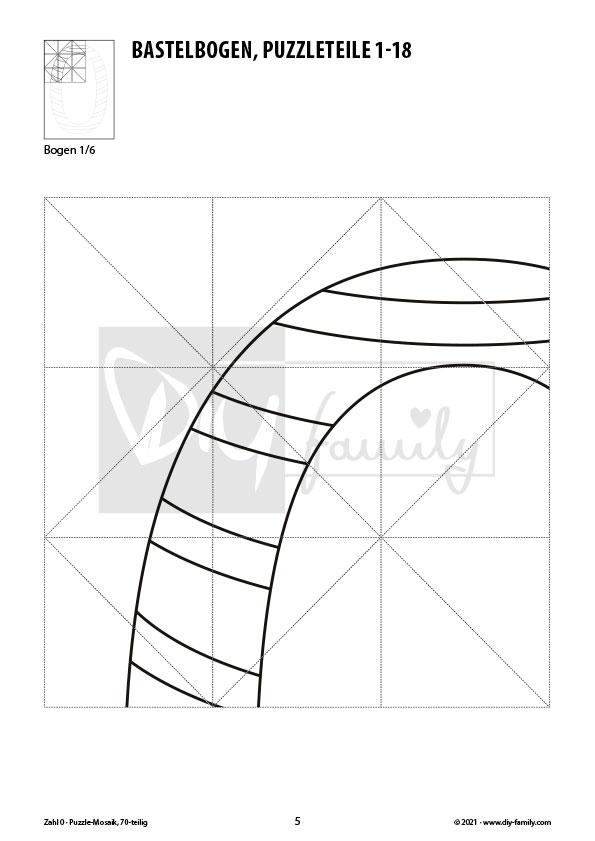 Gestreifte Zahlen 0 – Mosaikpuzzle zum Ausschneiden und Ausmalen