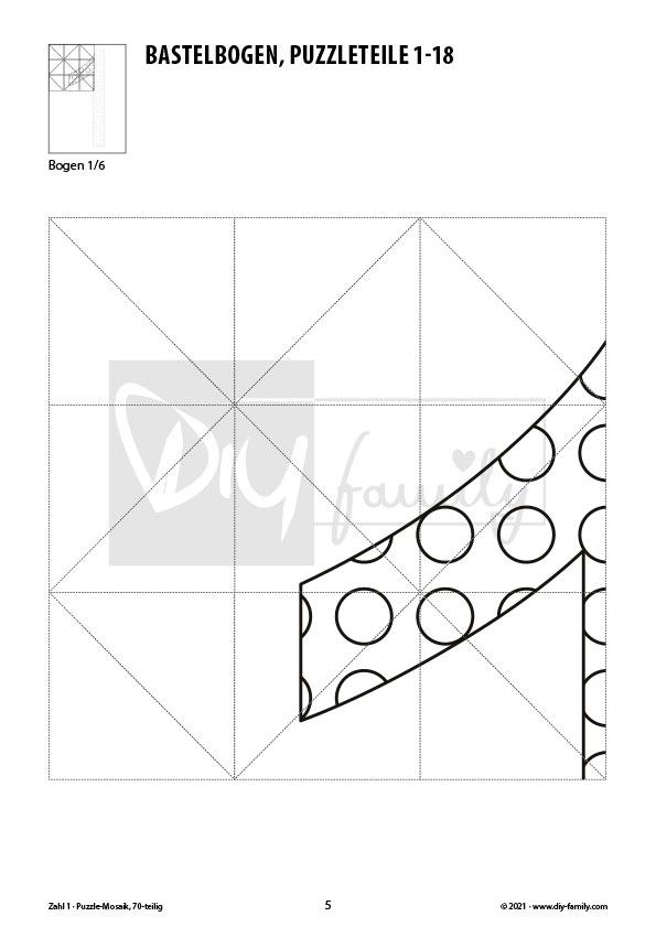 Gepunktete Zahlen 1 – Mosaikpuzzle zum Ausschneiden und Ausmalen