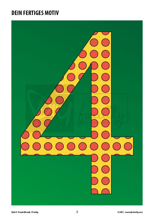 Gepunktete Zahlen 4 – Mosaikpuzzle zum Ausschneiden und Ausmalen