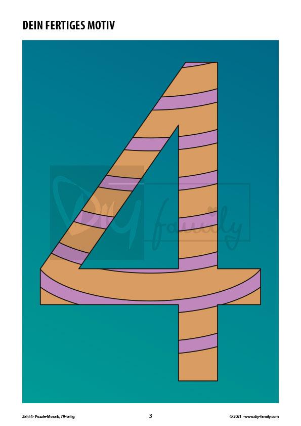 Gestreifte Zahlen 4 – Mosaikpuzzle zum Ausschneiden und Ausmalen