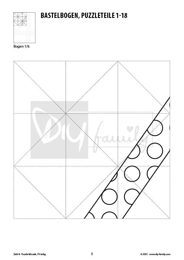 Gepunktete Zahlen 4 – Mosaikpuzzle zum Ausschneiden und Ausmalen