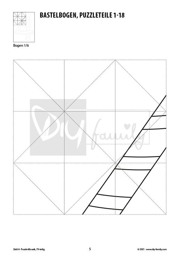 Gestreifte Zahlen 4 – Mosaikpuzzle zum Ausschneiden und Ausmalen