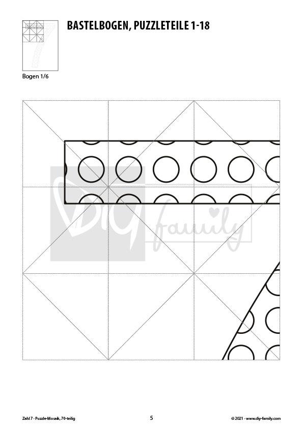 Gepunktete Zahlen 7 – Mosaikpuzzle zum Ausschneiden und Ausmalen