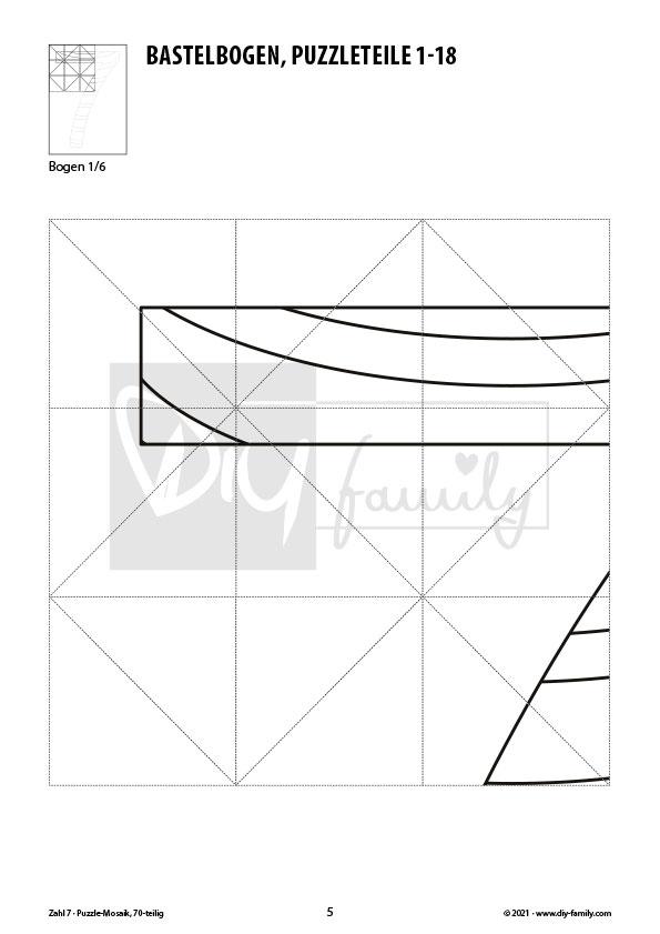 Gestreifte Zahlen 7 – Mosaikpuzzle zum Ausschneiden und Ausmalen