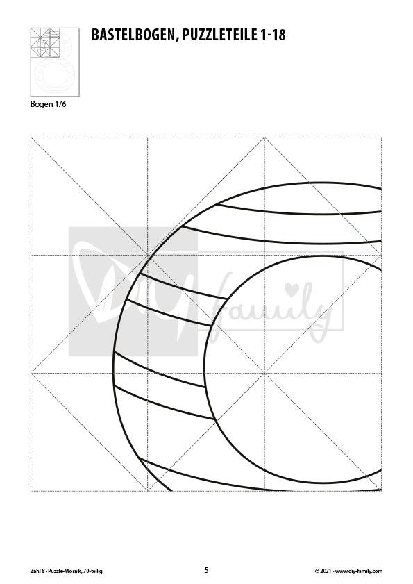Gestreifte Zahlen 8 – Mosaikpuzzle zum Ausschneiden und Ausmalen