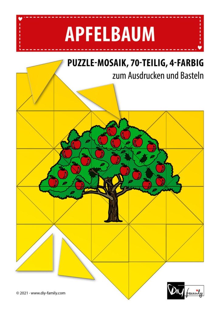 Apfelbaum – Mosaikpuzzle zum Ausschneiden und Basteln