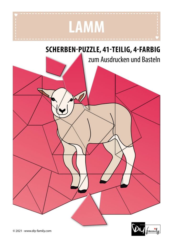 Lamm – Scherben-Puzzle zum Ausdrucken und Ausschneiden