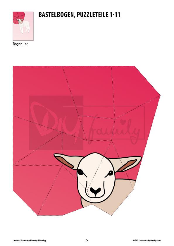 Lamm – Scherben-Puzzle zum Ausdrucken und Ausschneiden