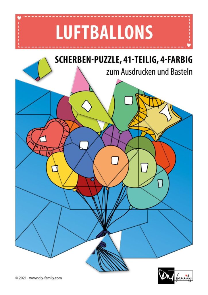 Luftballons – Scherben-Puzzle zum Ausdrucken und Ausschneiden