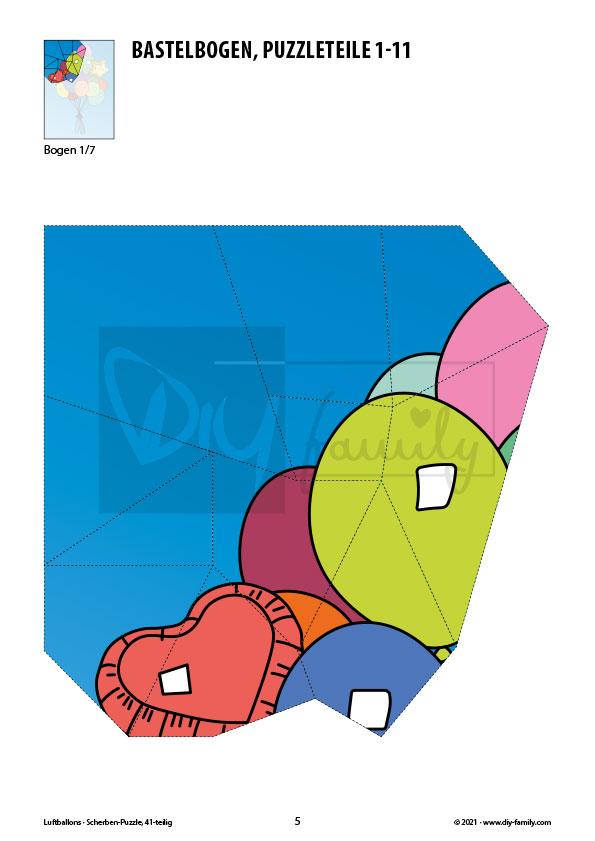 Luftballons – Scherben-Puzzle zum Ausdrucken und Ausschneiden