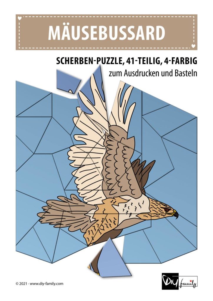 Mäusebussard – Scherben-Puzzle zum Ausdrucken und Ausschneiden