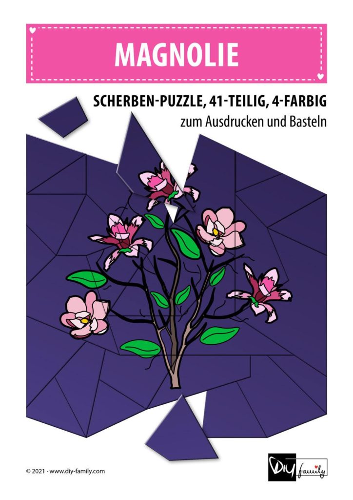 Magnolie – Scherben-Puzzle zum Ausdrucken und Ausschneiden