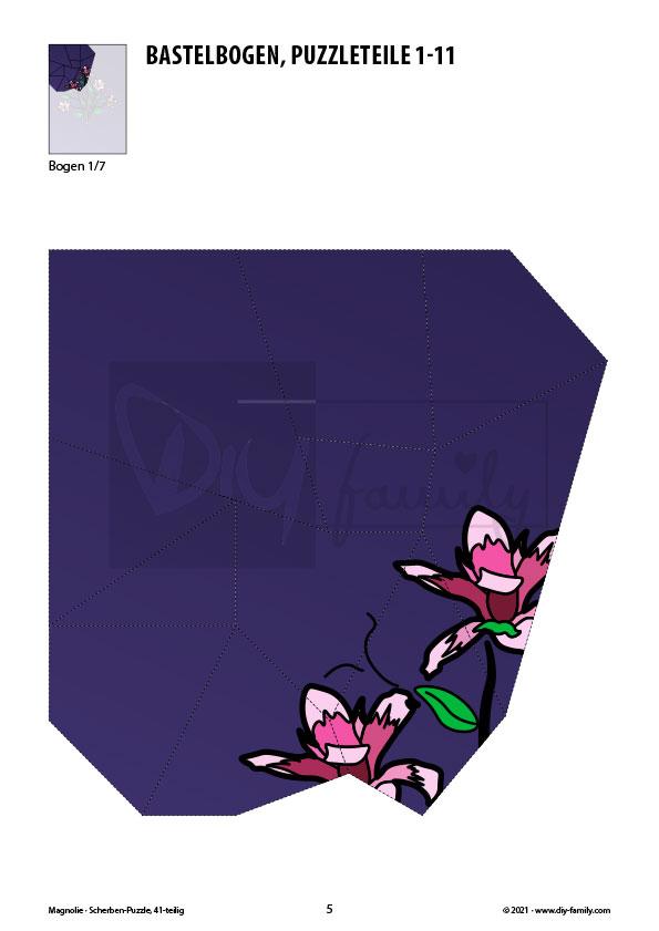 Magnolie – Scherben-Puzzle zum Ausdrucken und Ausschneiden