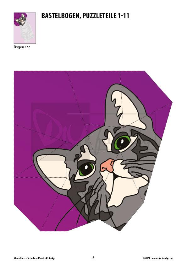 Manx Katze – Scherben-Puzzle zum Ausdrucken und Ausschneiden