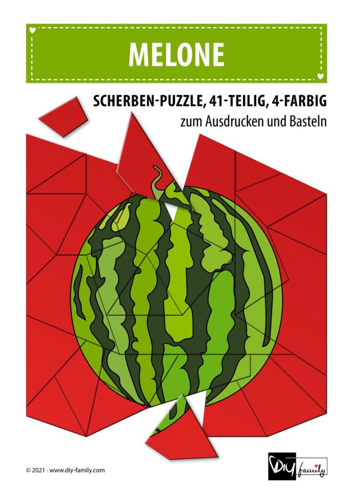 Melone – Scherben-Puzzle zum Ausdrucken und Ausschneiden