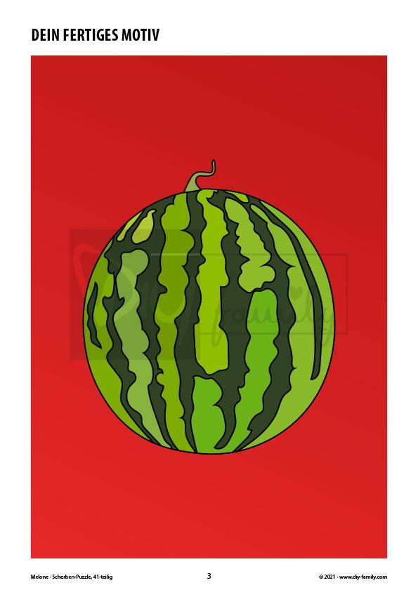 Melone – Scherben-Puzzle zum Ausdrucken, Ausschneiden und Ausmalen