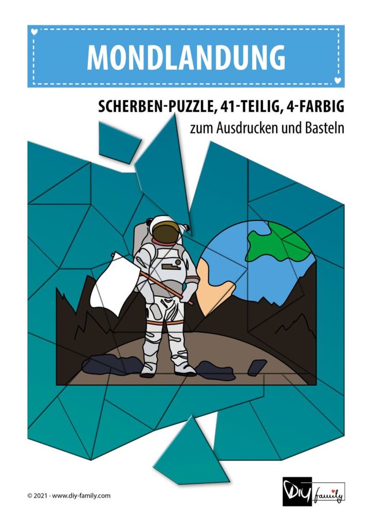 Mondlandung – Scherben-Puzzle zum Ausdrucken und Ausschneiden