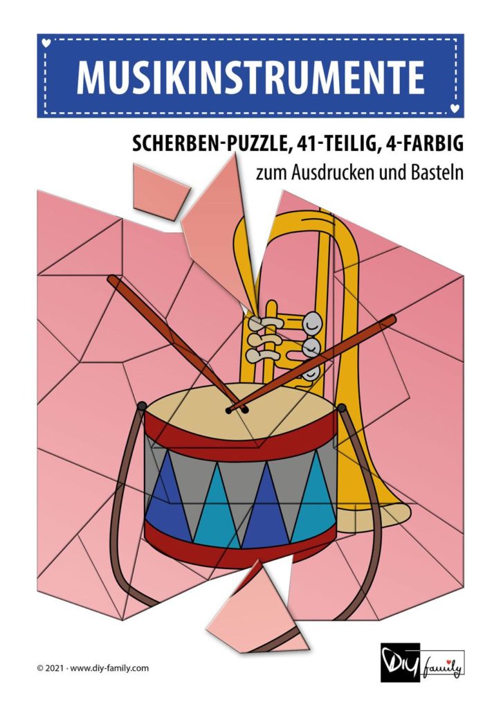 Musikinstrumente – Scherben-Puzzle zum Ausdrucken und Ausschneiden