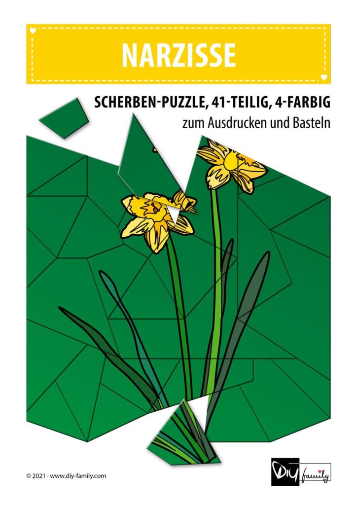 Narzisse – Scherben-Puzzle zum Ausdrucken und Ausschneiden