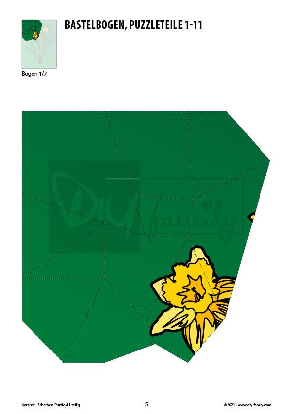 Narzisse – Scherben-Puzzle zum Ausdrucken und Ausschneiden