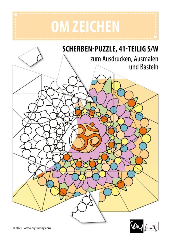 OM-Zeichen – Scherben-Puzzle zum Ausdrucken, Ausschneiden und Ausmalen