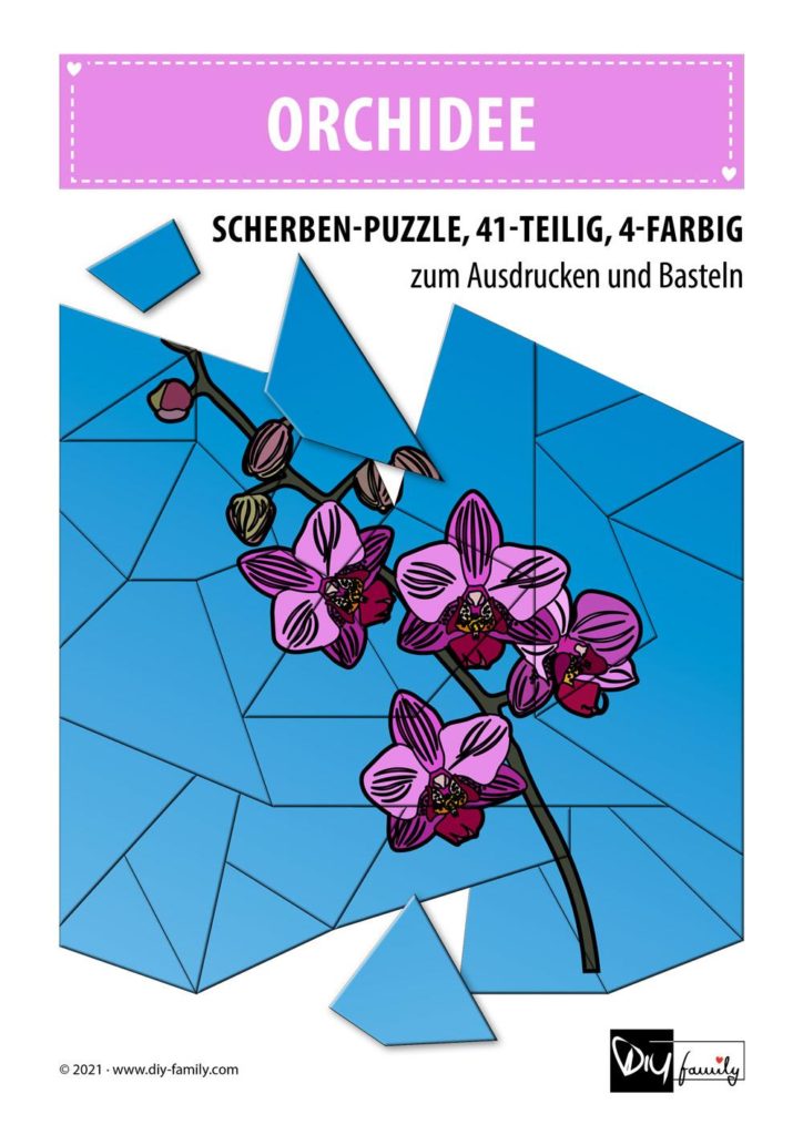 Orchidee – Scherben-Puzzle zum Ausdrucken und Ausschneiden