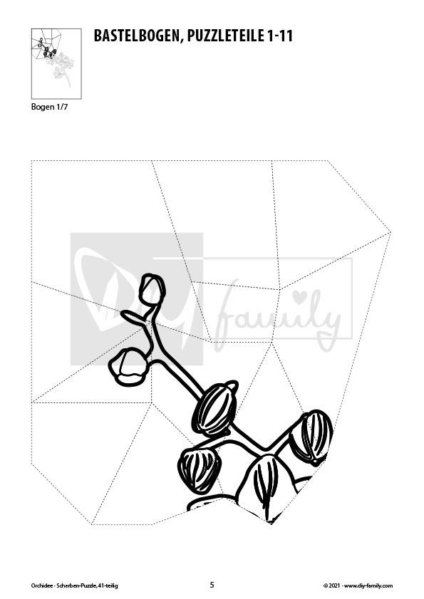 Orchidee – Scherben-Puzzle zum Ausdrucken, Ausschneiden und Ausmalen