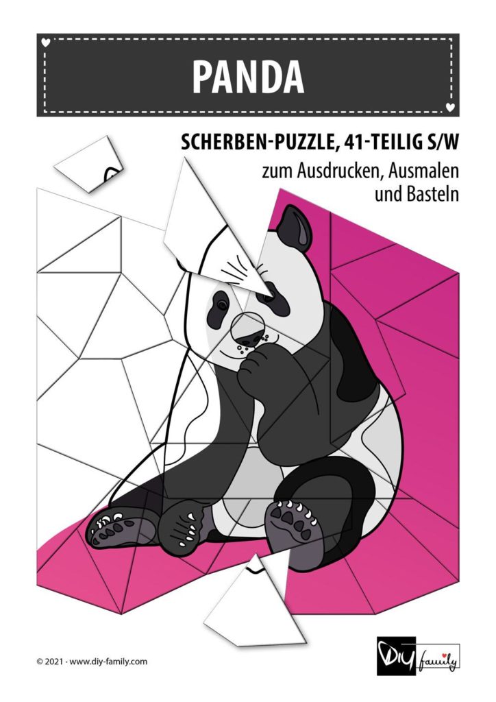 Panda – Scherben-Puzzle zum Ausdrucken, Ausschneiden und Ausmalen