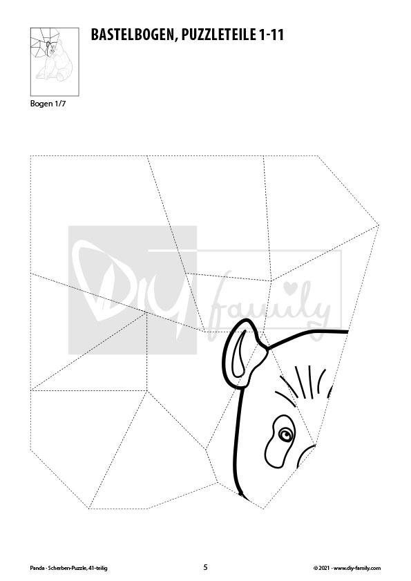 Panda – Scherben-Puzzle zum Ausdrucken, Ausschneiden und Ausmalen