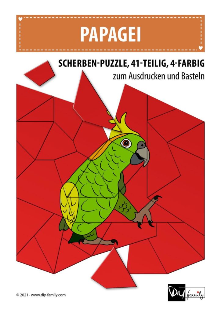Papagei – Scherben-Puzzle zum Ausdrucken und Ausschneiden