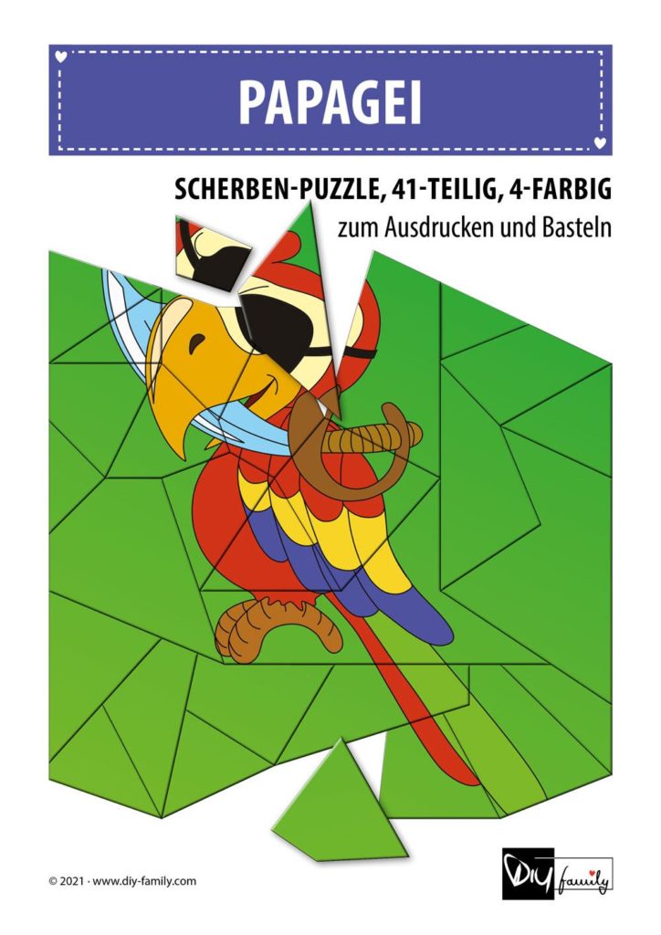 Papagei – Scherben-Puzzle zum Ausdrucken und Ausschneiden