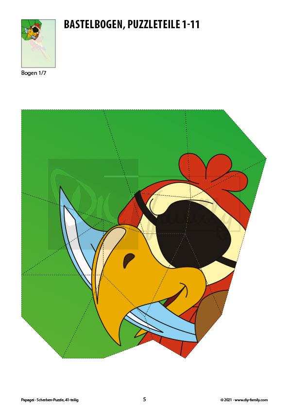Papagei – Scherben-Puzzle zum Ausdrucken und Ausschneiden